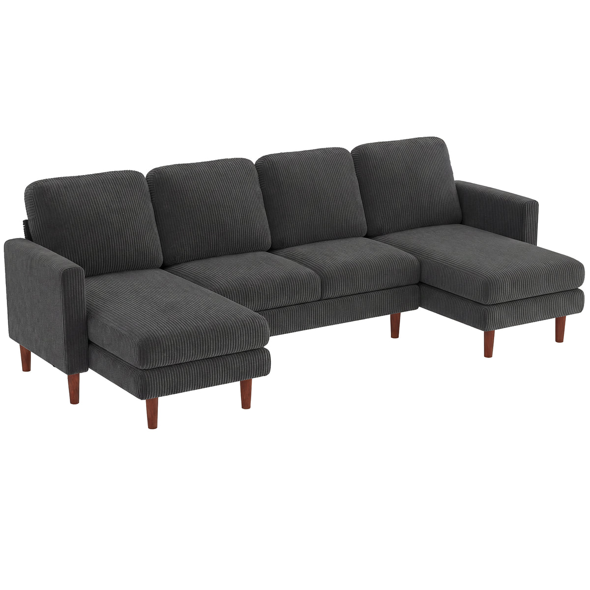 U-Shaped Corduroy Sectional Sofa with Double Chaise Lounges
