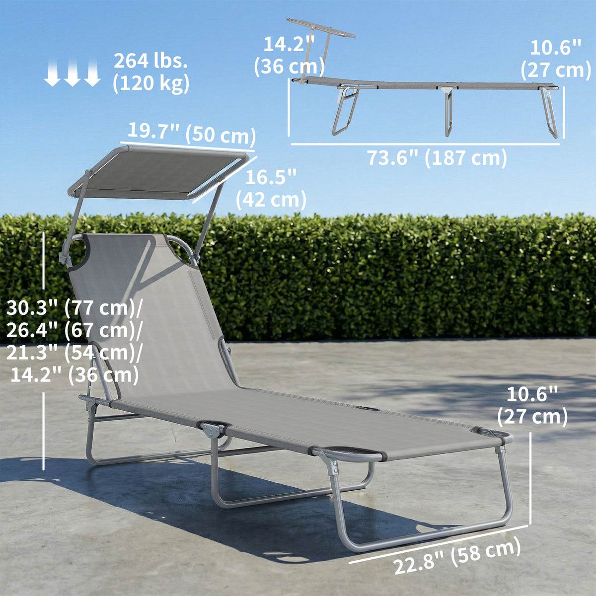 Folding Lounge Chair with Adjustable Sun Shade