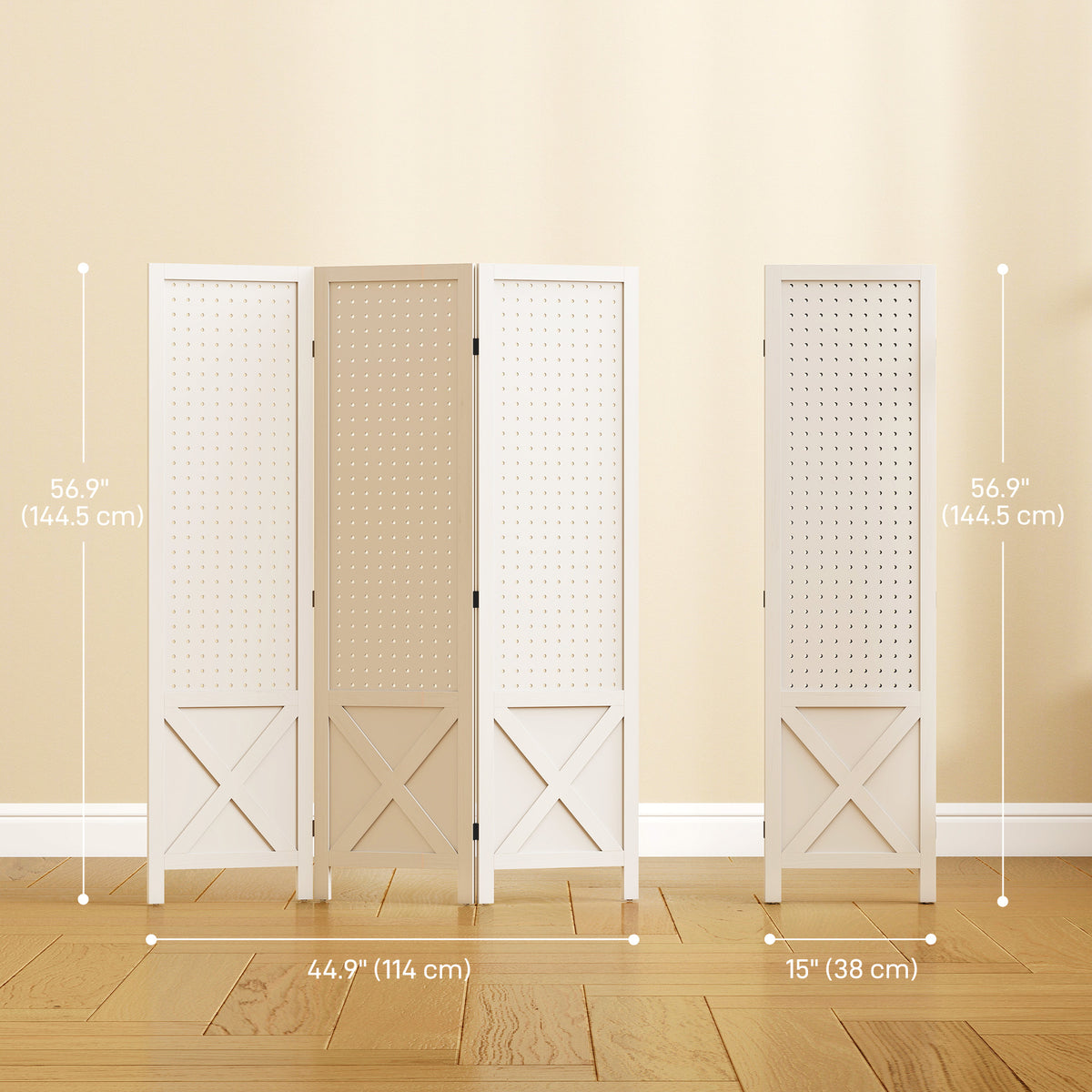 Room Divider Folding 3 Panel Pegboard Screen 56.9 inches