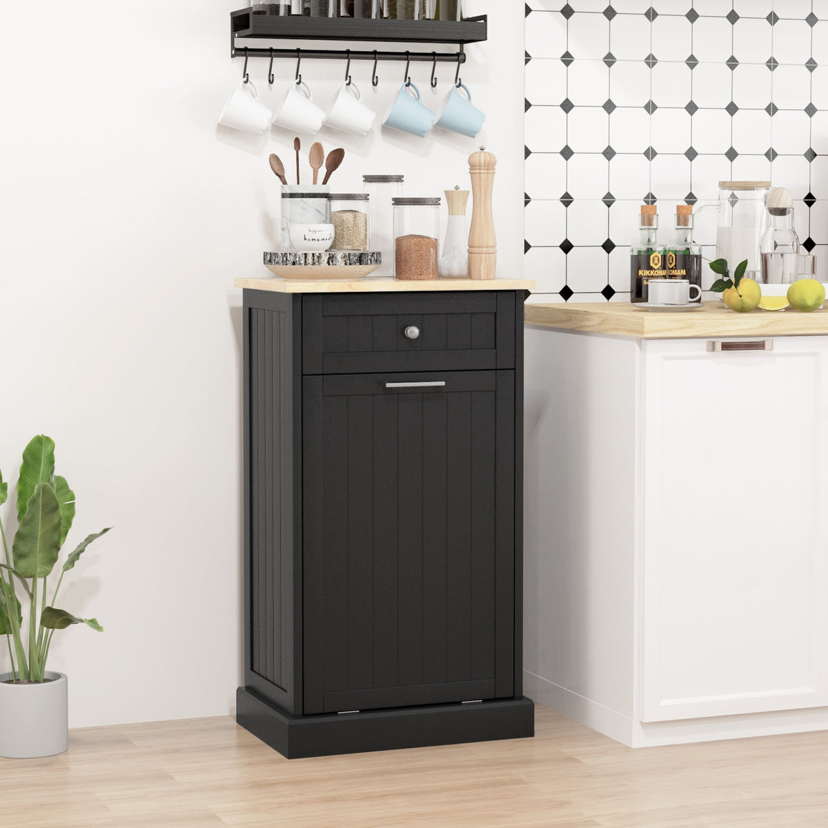 Tilt-Out Trash Cabinet with Drawer