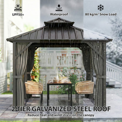 3x3m Gazebo Hardtop Galvanized Steel Aluminum Frame Dark Grey