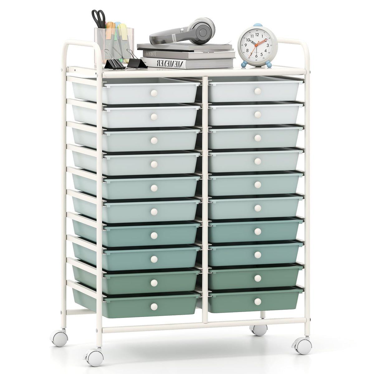 Rolling Storage Cart with 20 Drawers in 2 Rows