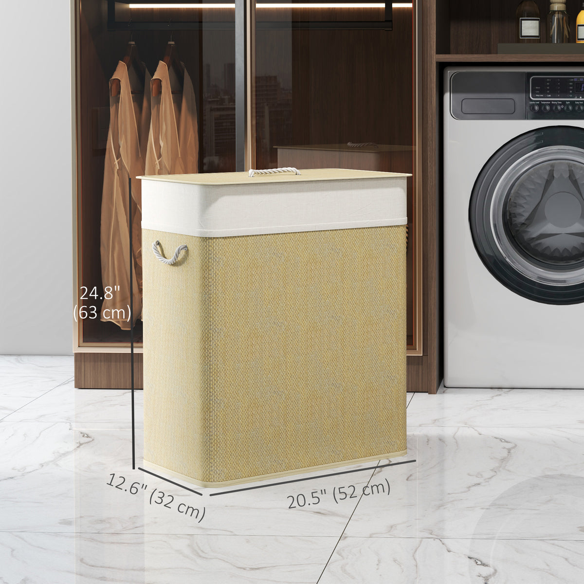 Cesto de ropa doble de bambú de 100 L con tapa