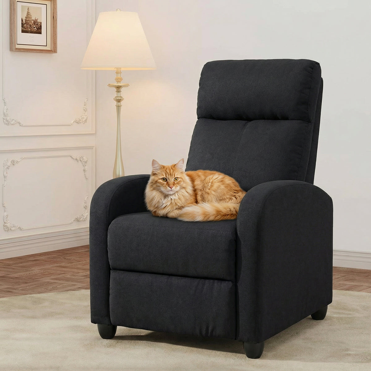 Manual reclining chair padded linen living room