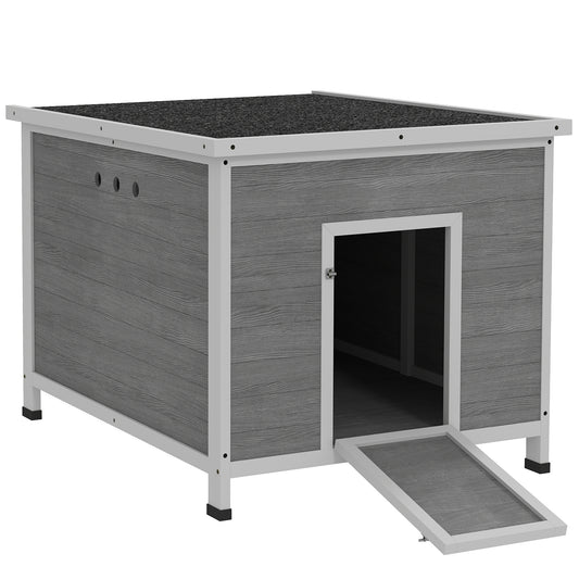 Wooden chicken coop with openable roof