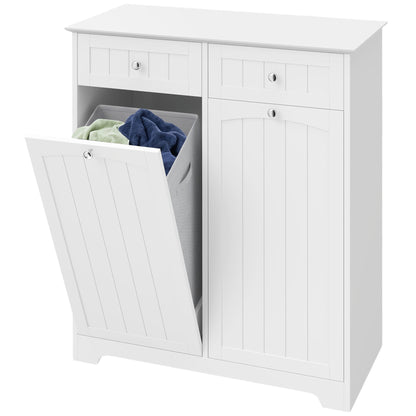 Laundry cabinet with tilt-out hamper and drawers
