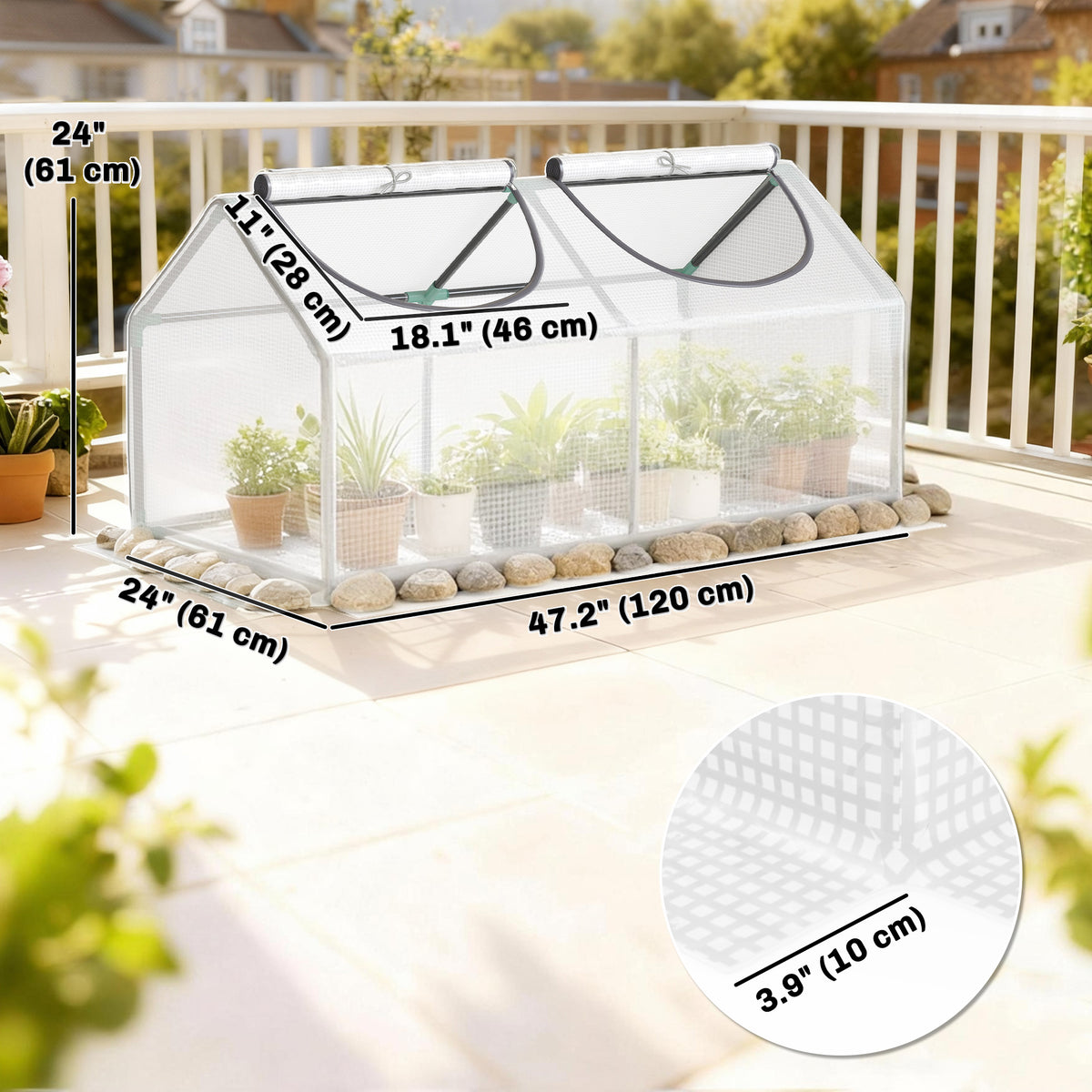 Portable mini tunnel greenhouse steel PE 120 cm