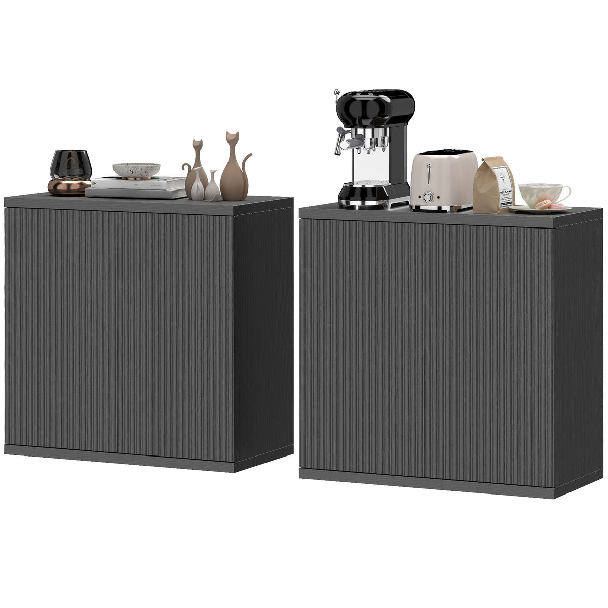 Sideboard Buffet Cabinet Fluted Push-to-Open Doors
