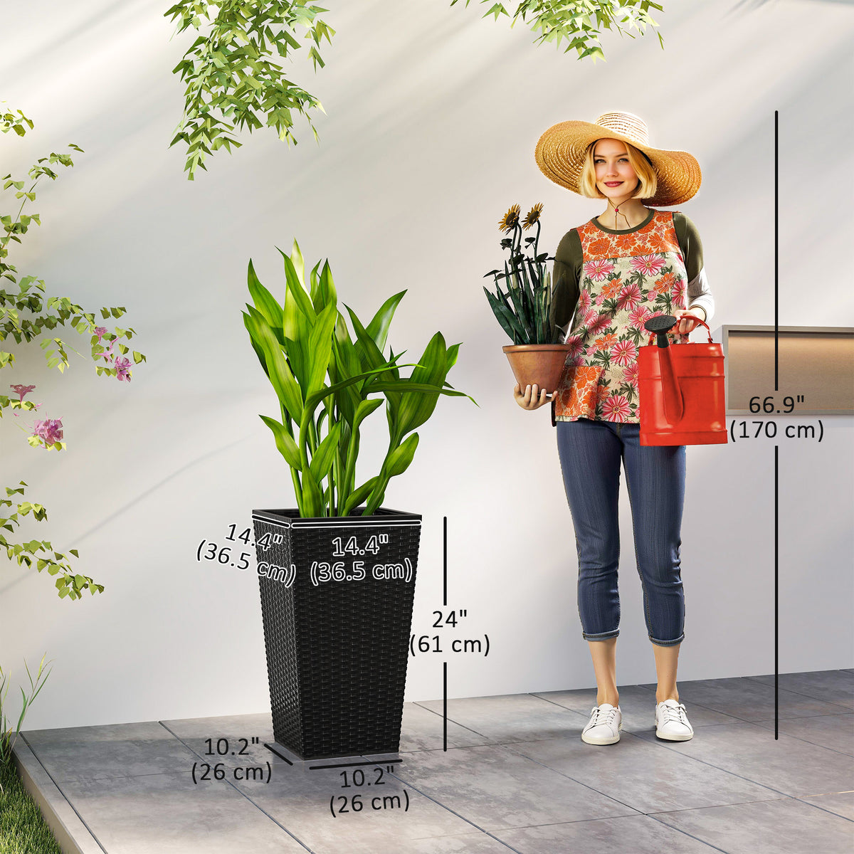Juego de 3 maceteros altos para exterior e interior