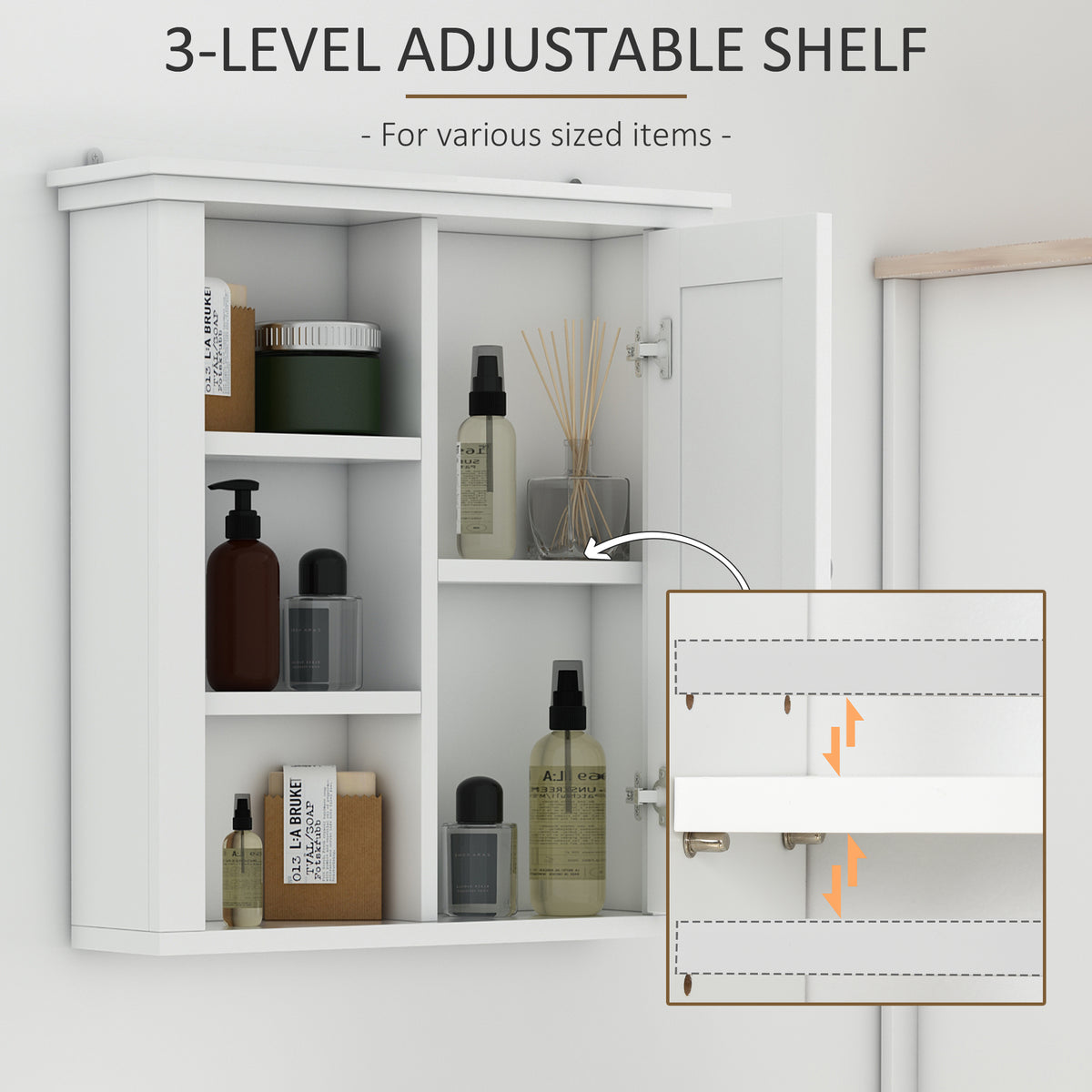Armario de pared para baño con estantes