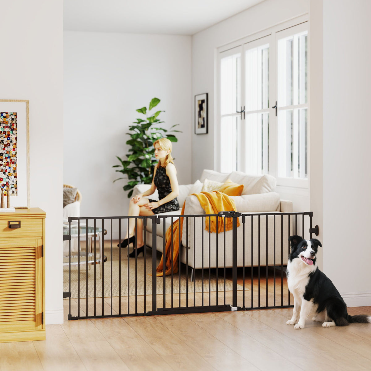 3-Panel Foldable Metal Dog Gate with Door