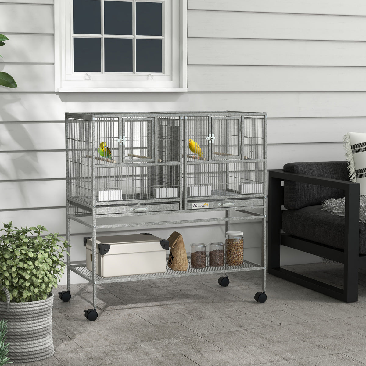 Large double rolling metal bird cage