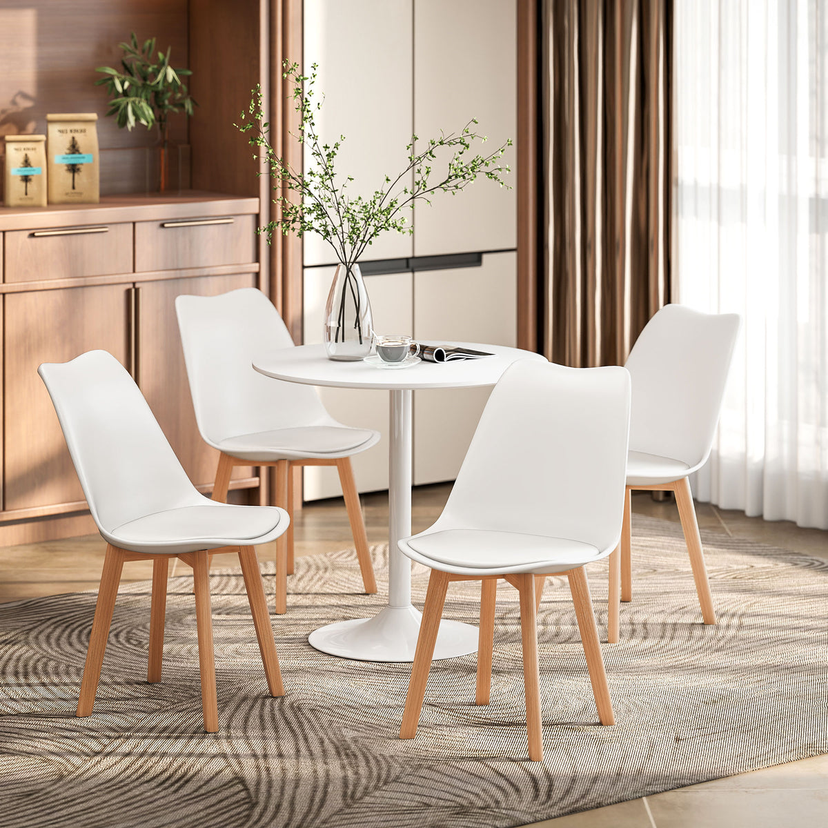 5-Piece Round Dining Set Pedestal Base Padded Chairs