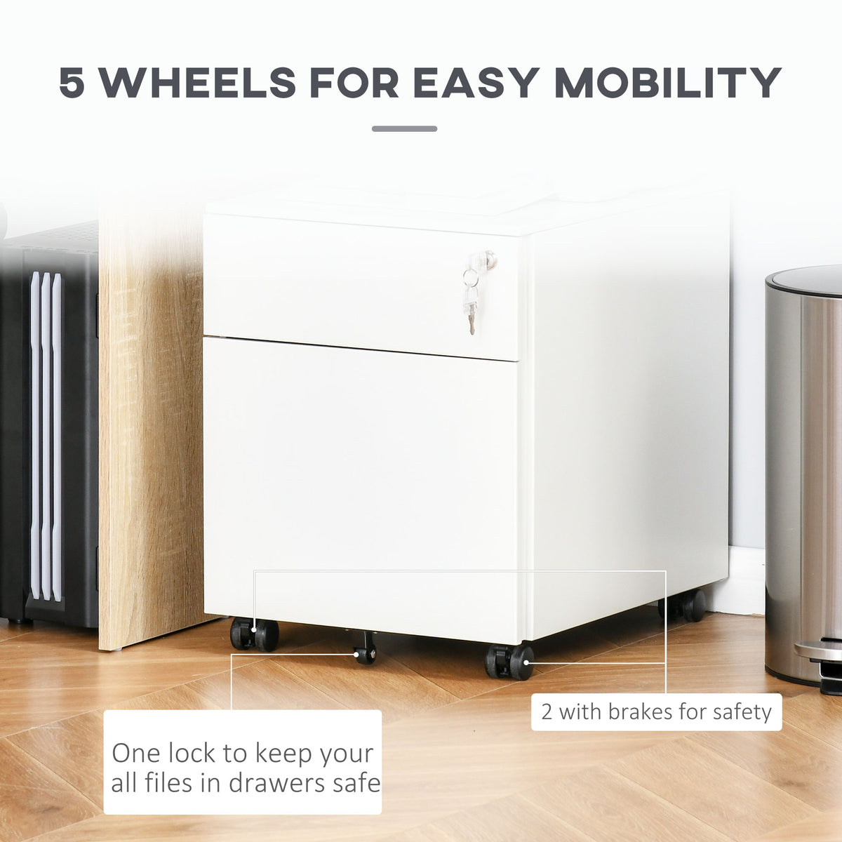 Lockable mobile steel office filing cabinet