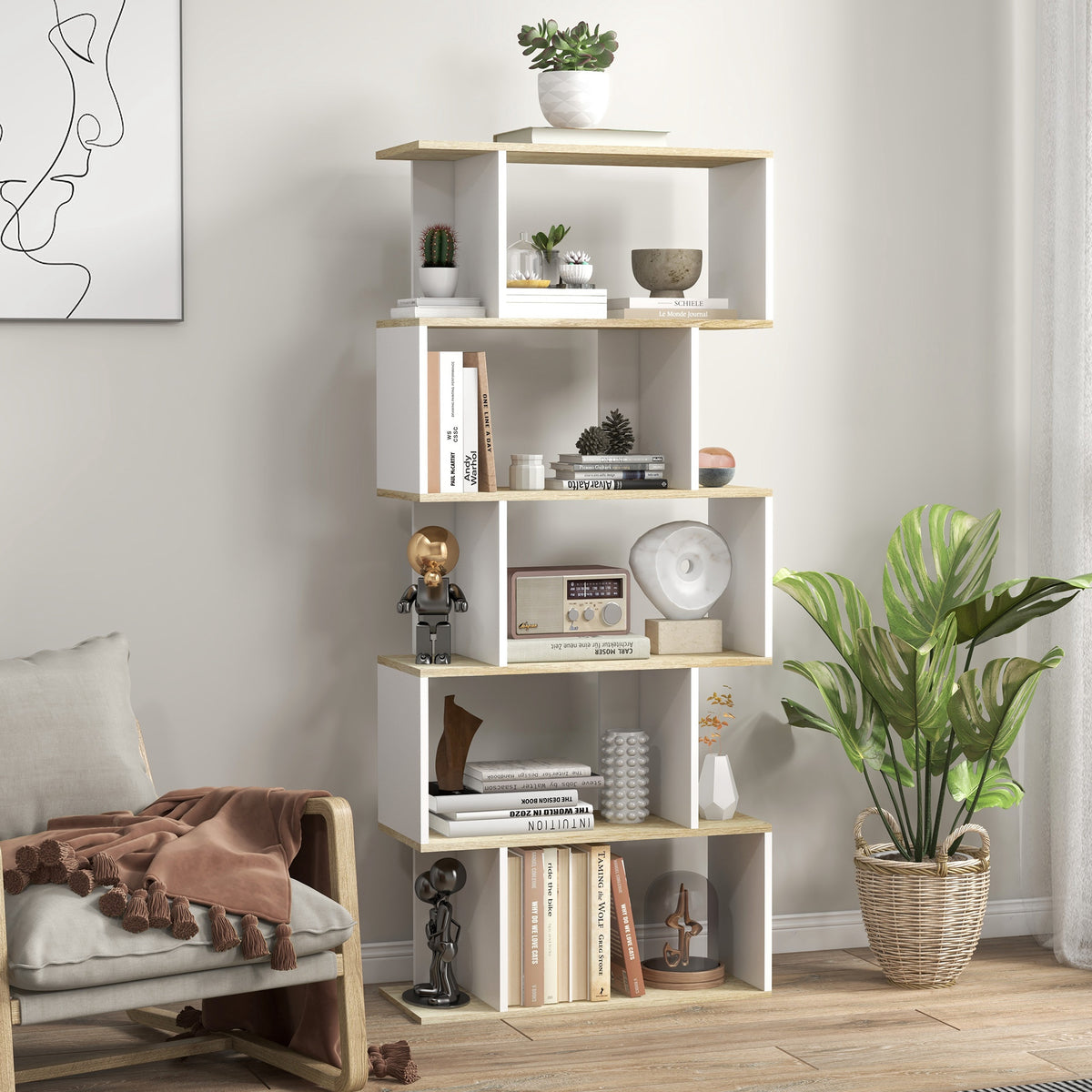 Librería en S de 5 niveles — bicolor