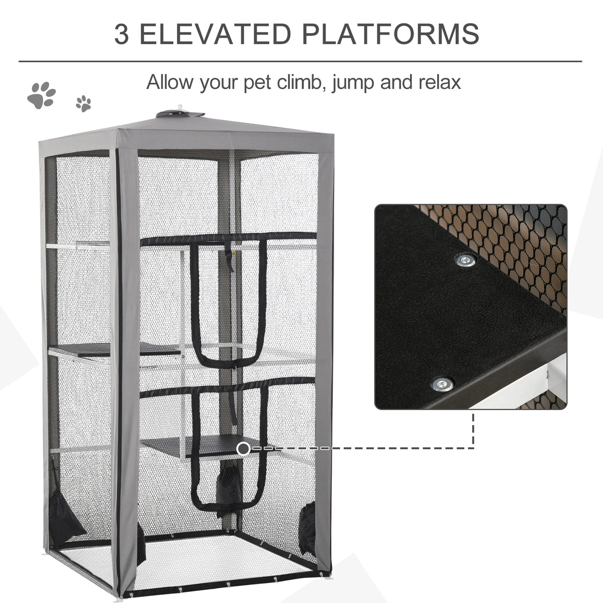 Cercado exterior para gatos con 3 plataformas 201 cm