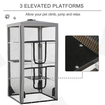 Cercado exterior para gatos con 3 plataformas 201 cm
