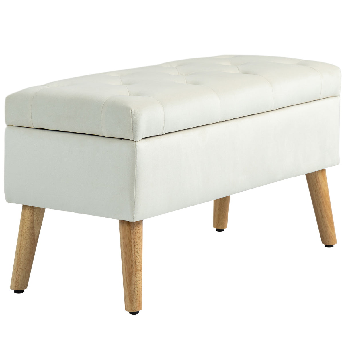 Velvet Storage Ottoman Bench with Wood Legs
