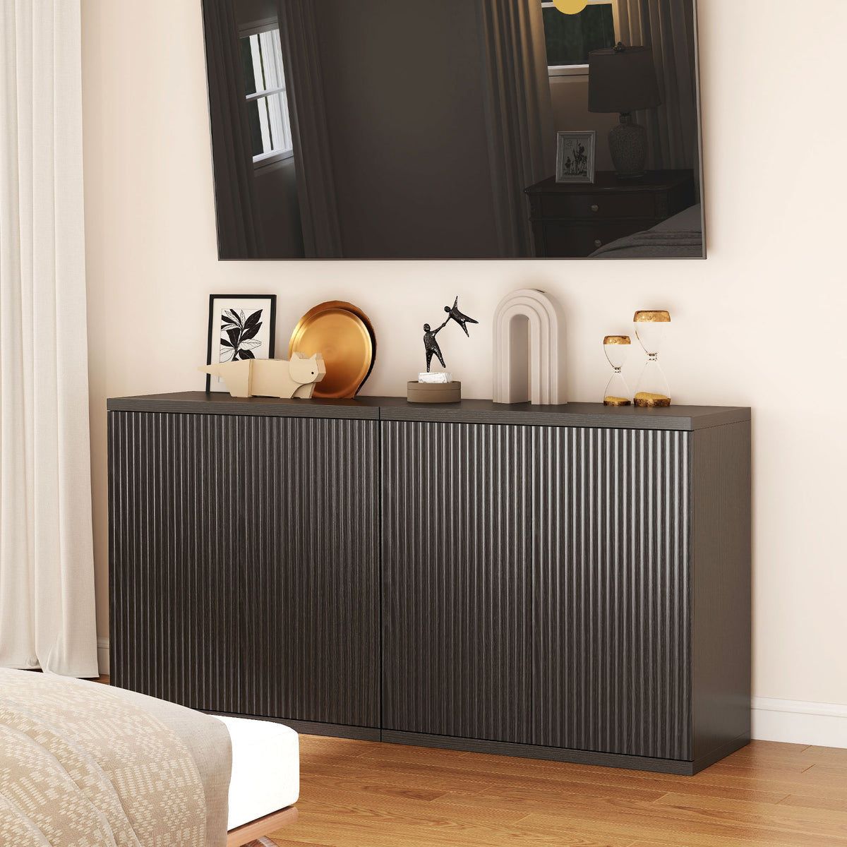 Sideboard Buffet Cabinet Fluted Push-to-Open Doors