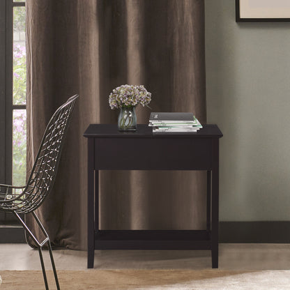 Flip top end side table with cabinet and shelf — Dark
