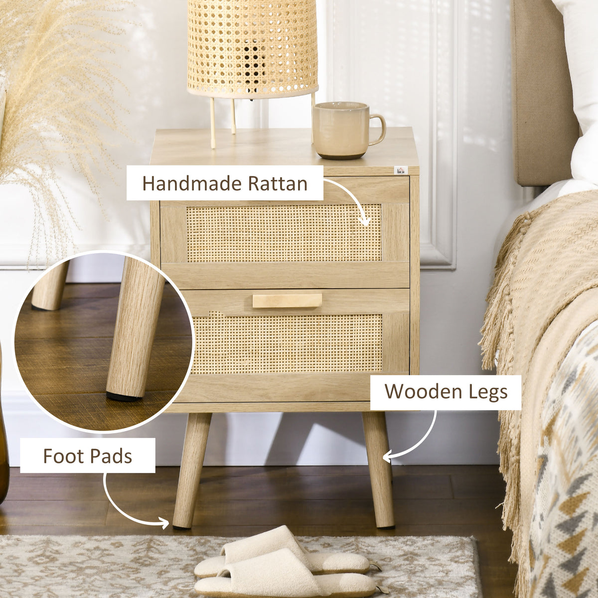 Nightstand Set Boho Design 2 Drawers Set