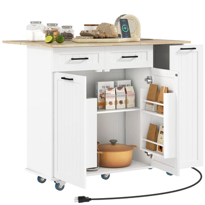 Isla de cocina con ruedas con encimera abatible y estación de carga