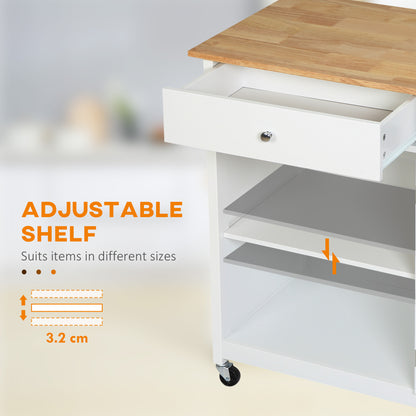 Rolling kitchen cart with drawer and cabinet