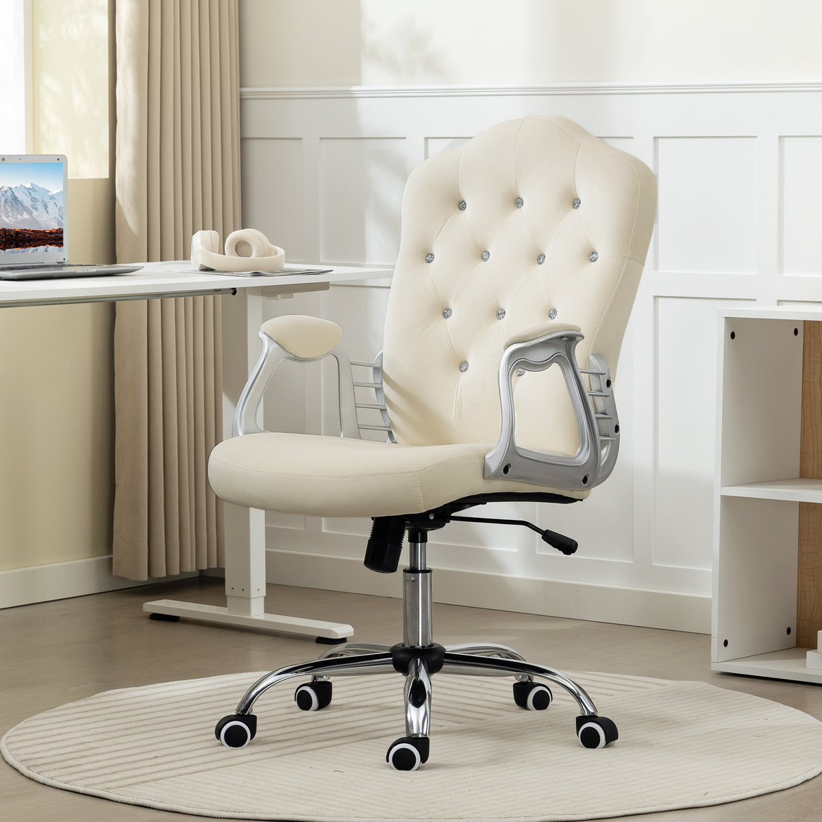 Office chair velvet tufted adjustable swivel task