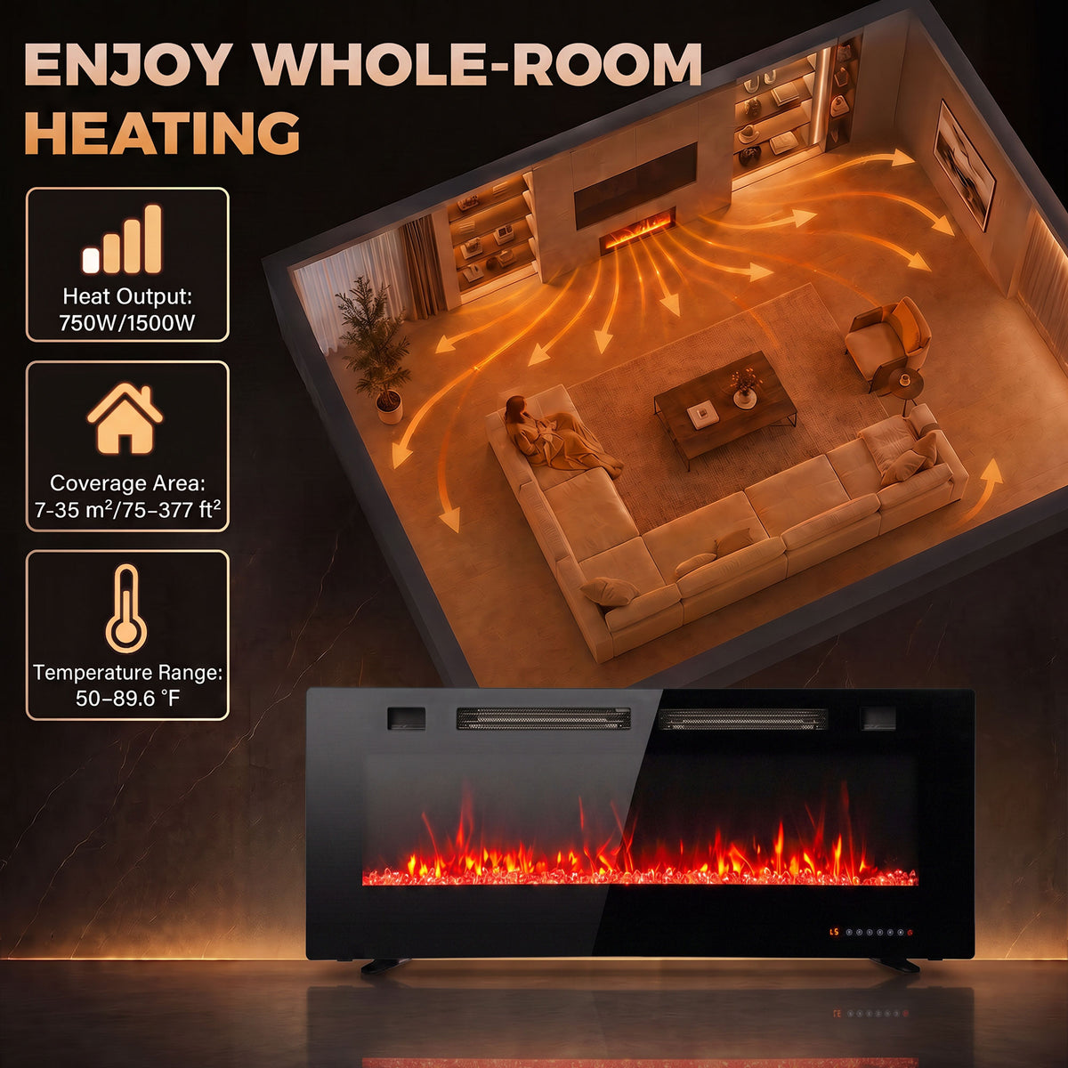 107 cm Ultra-Thin Recessed Wall Mounted Electric Fireplace