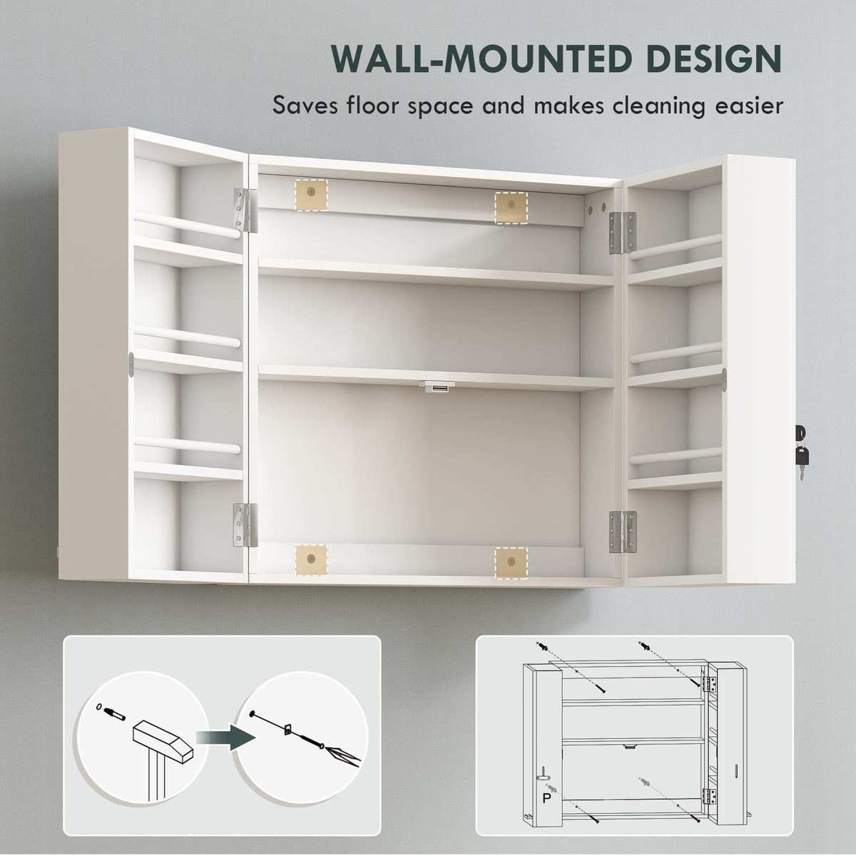 Wall mount lockable medicine cabinet