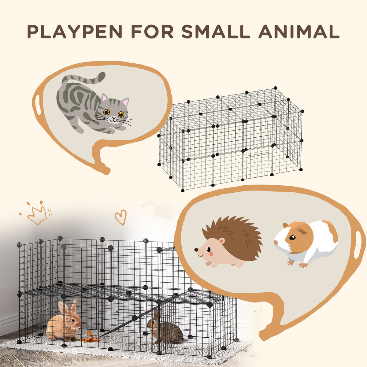 Modular Small Animal Wire Cage — Set of 40