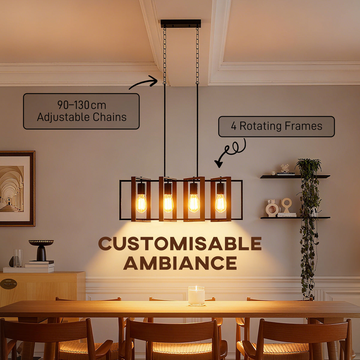 Farmhouse Linear Pendant Light 4 Rotatable Frames