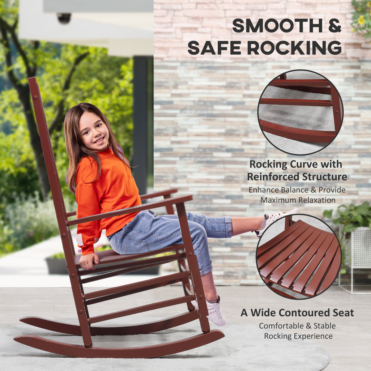 Silla mecedora de madera para patio — vino