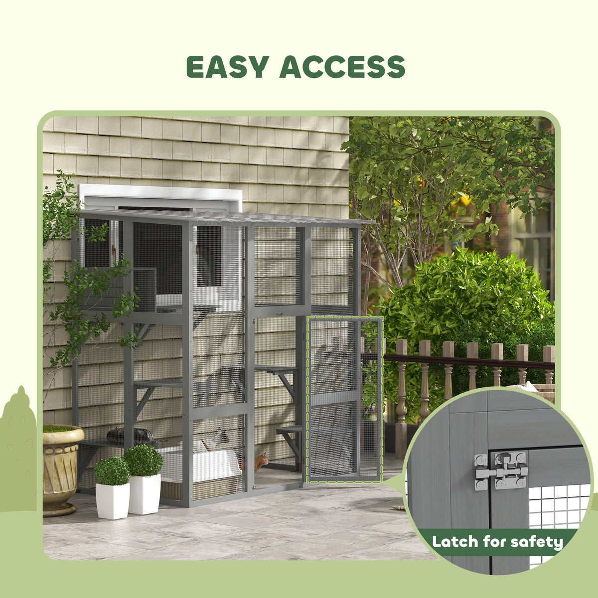 Multi-level outdoor cat enclosure with transparent roof