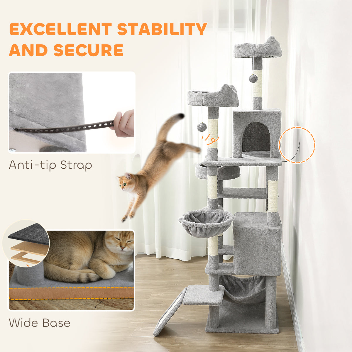 Árbol para gatos de varios niveles de 192 cm con 8 rascadores