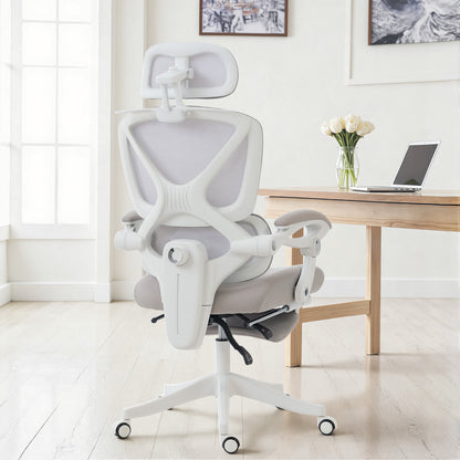 Silla de oficina ergonómica de malla con reposacabezas y reposapiés
