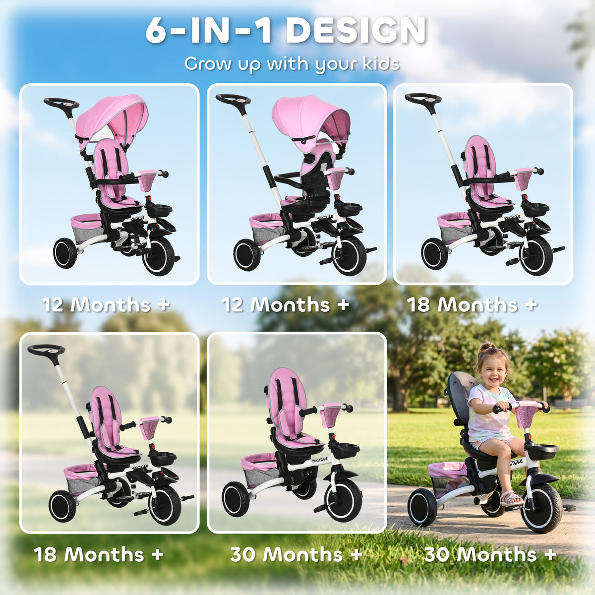 Triciclo evolutivo 6 en 1 convertible en silla de paseo y bicicleta infantil