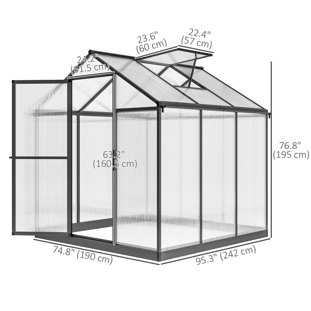 Greenhouse 183x189x195cm Polycarbonate Aluminum with Ventilation