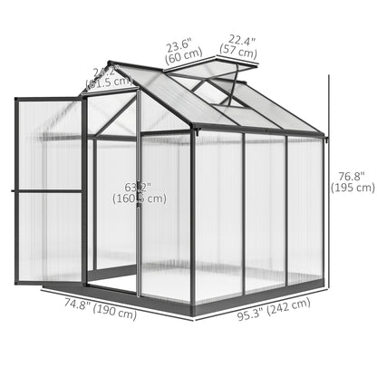 Greenhouse 183x189x195cm Polycarbonate Aluminum with Ventilation