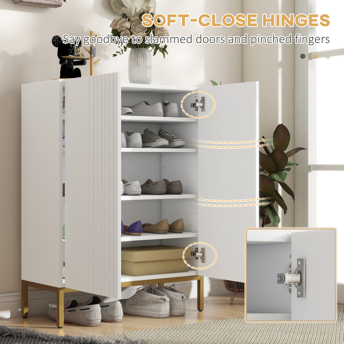 Shoe storage cabinet with adjustable shelves