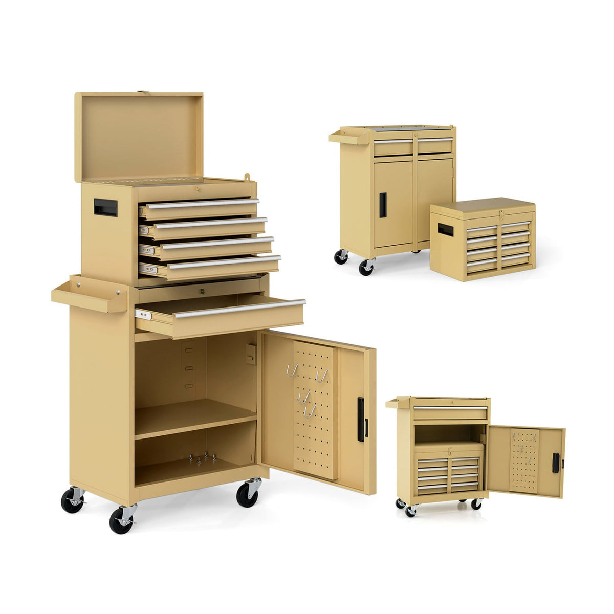 2-in-1 Rolling Tool Chest with 5 Sliding Drawers