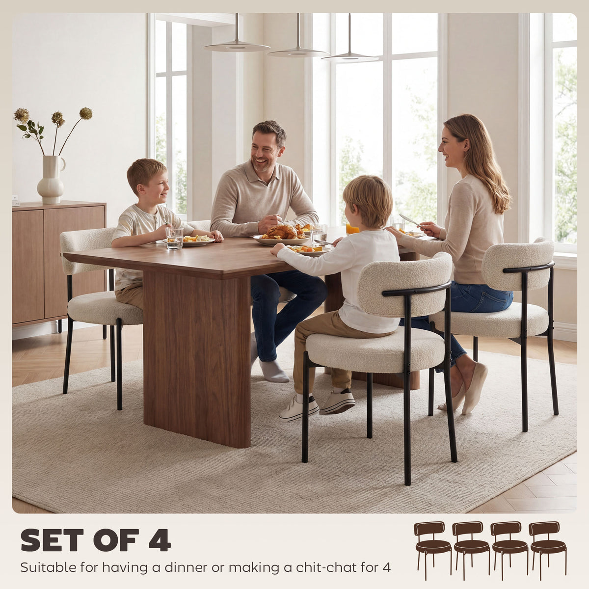 Juego de 4 sillas de comedor modernas acolchadas