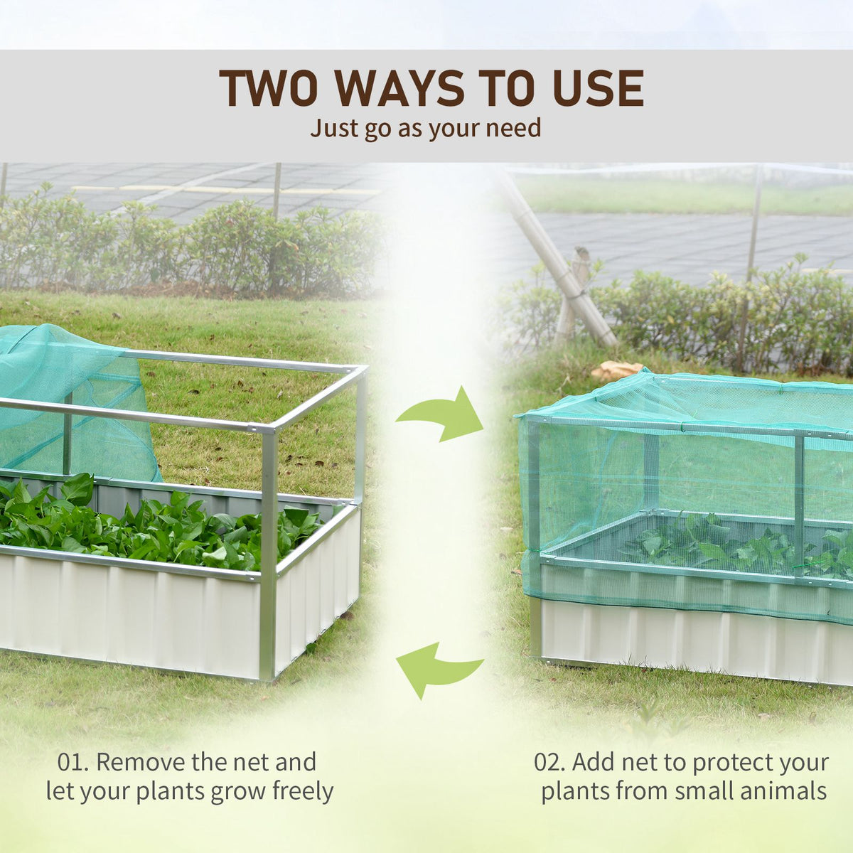 174x90x70cm Steel Raised Garden Bed with Cover Grey
