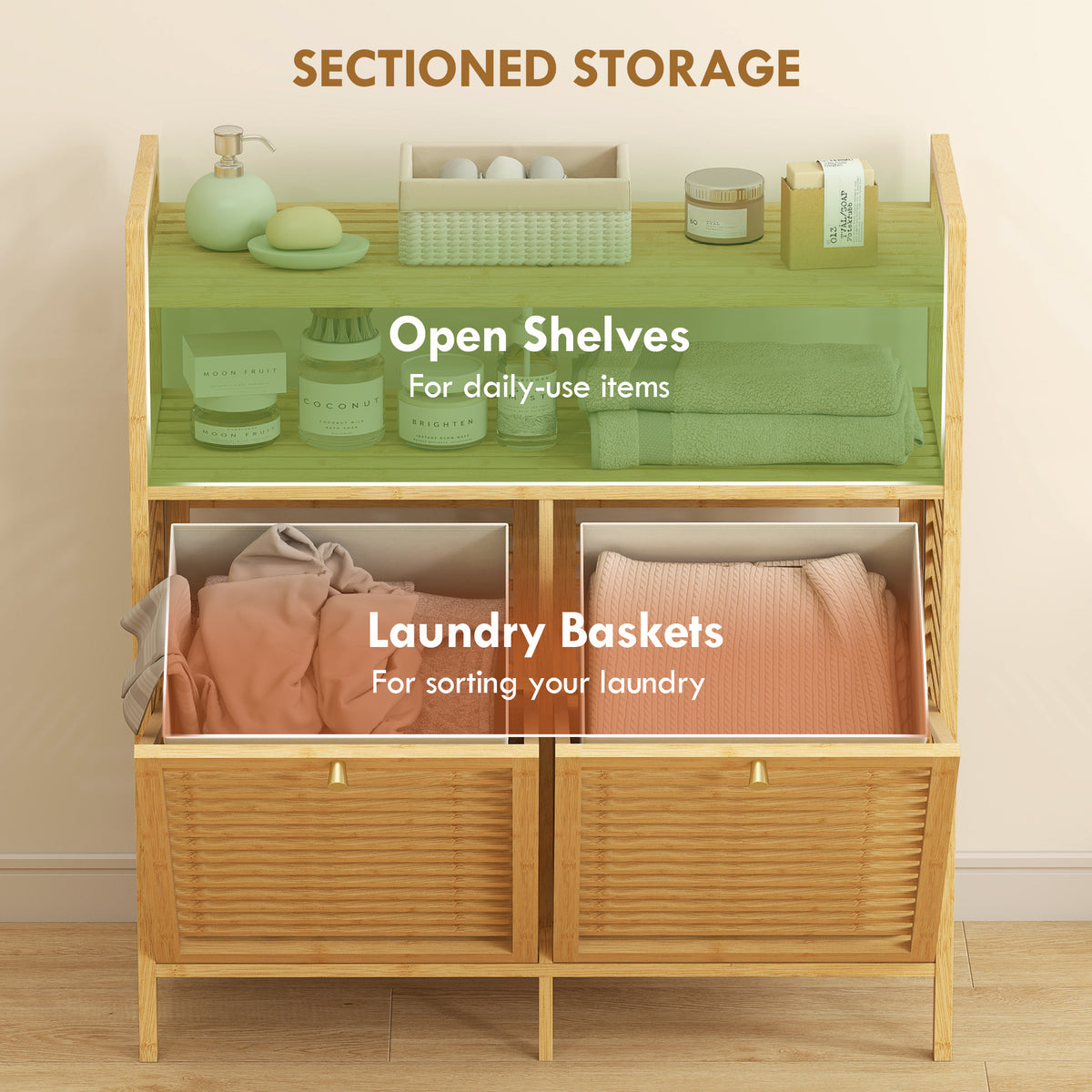 Tilt Out Bamboo Laundry Hamper Cabinet