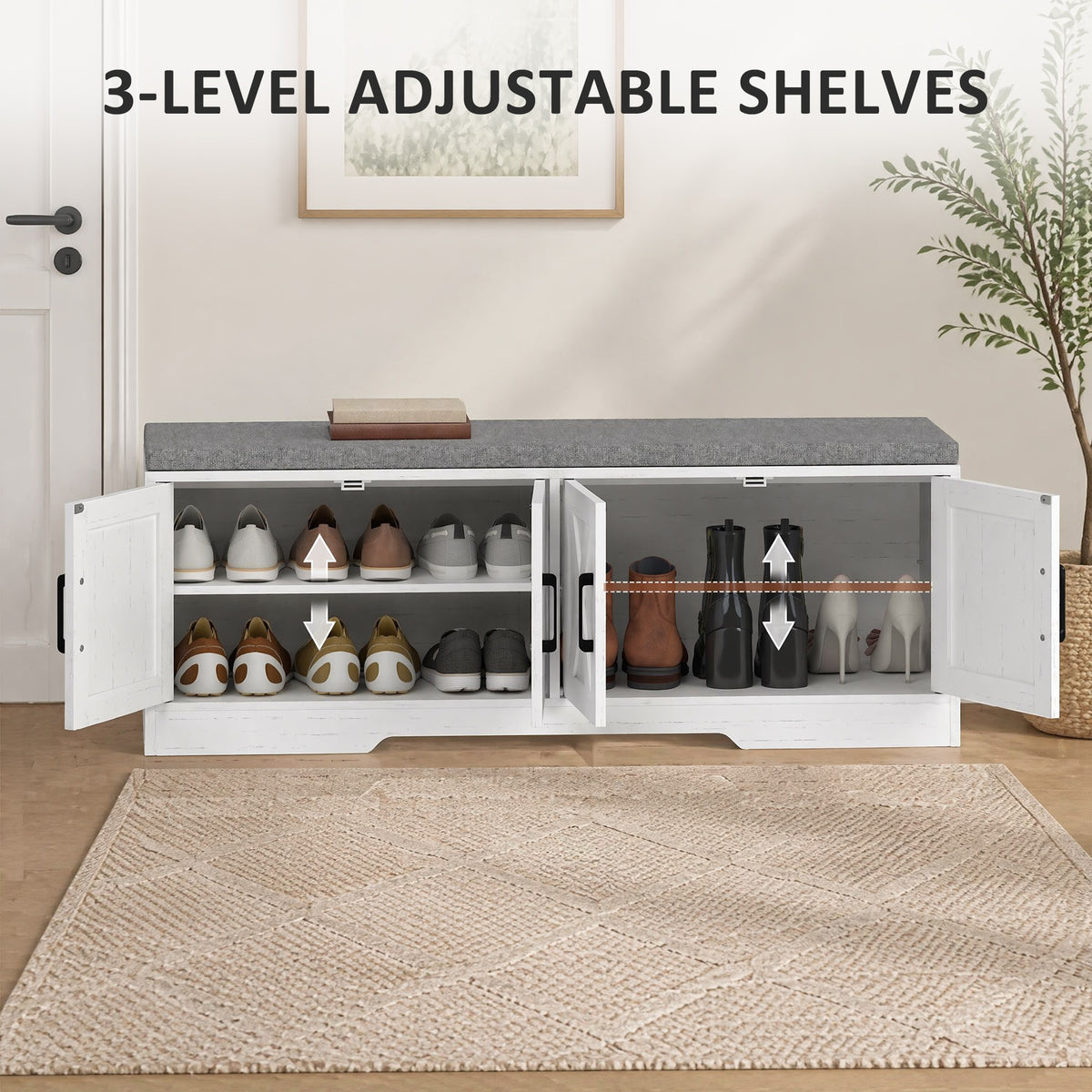 Shoe storage bench with cushion — 120 x 35 x 45 cm