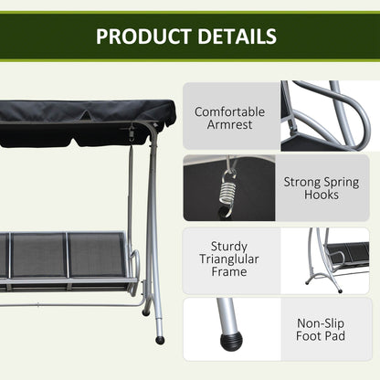 3-Person Patio Swing with Adjustable Canopy
