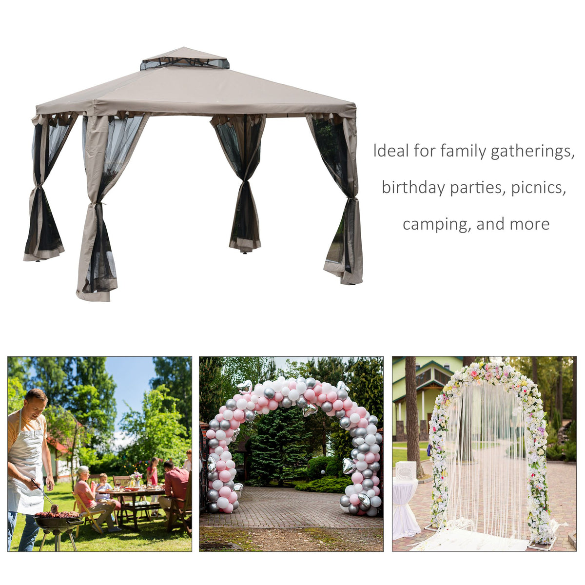 Gazebo de Patio 10x10 Pies Techo Doble