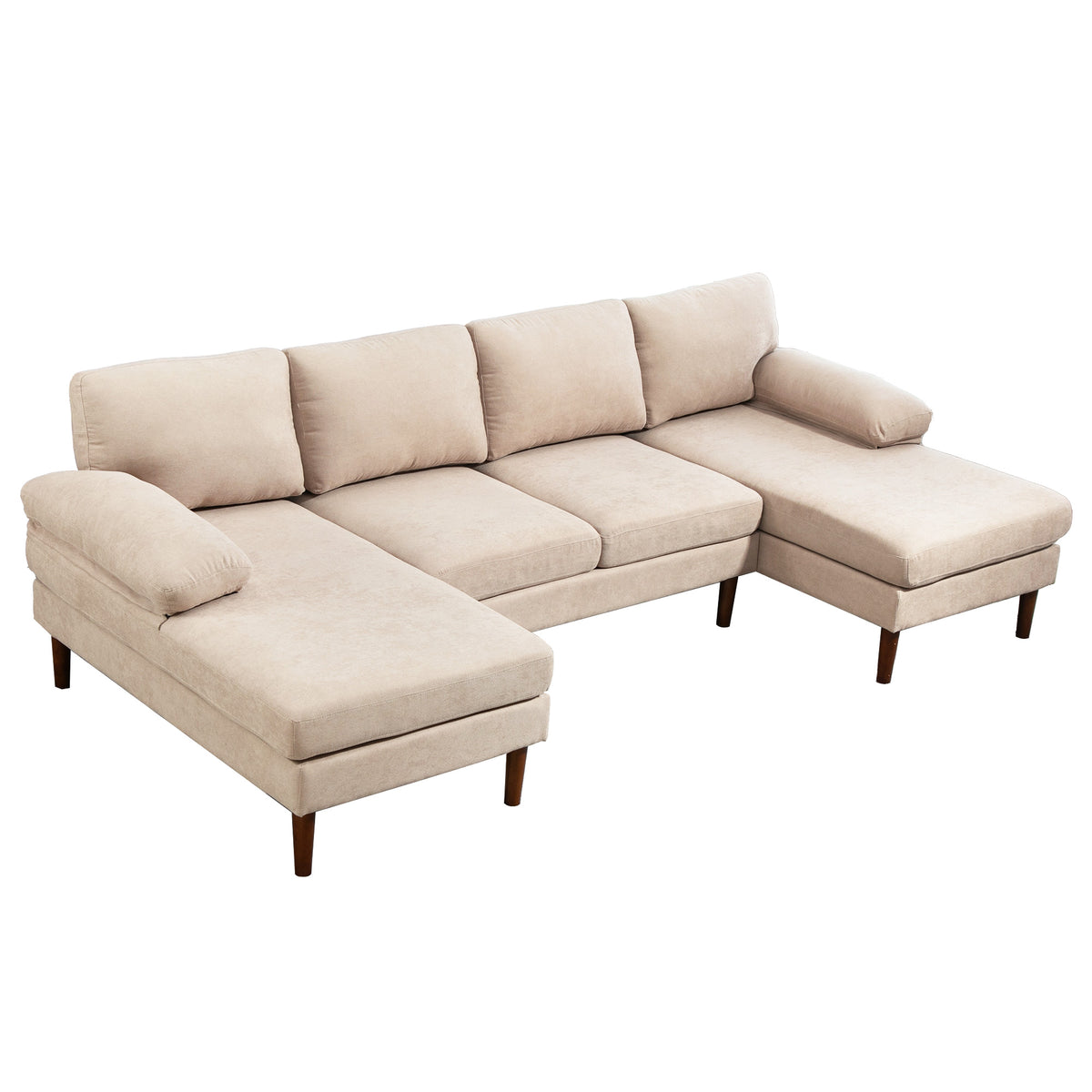 U-Shape Sectional Sofa Double Chaise 4-Seater — Fabric