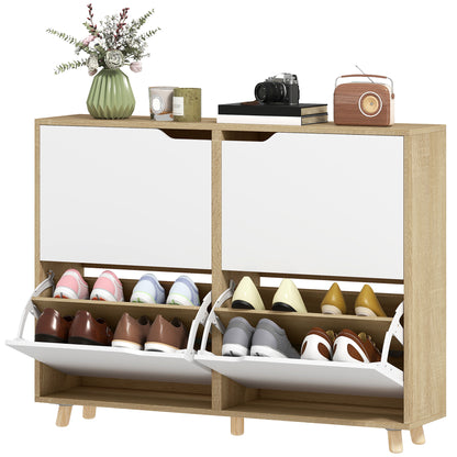 Narrow shoe cabinet with flip drawers