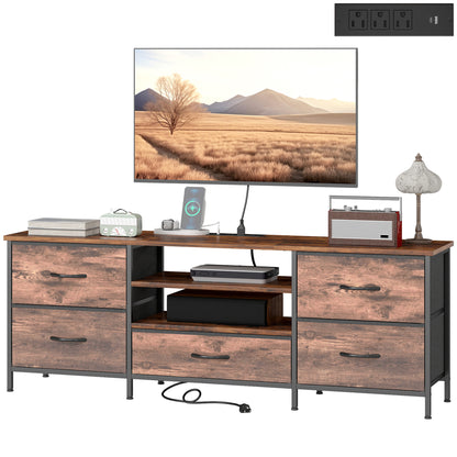 Industrial TV stand with storage and power strip